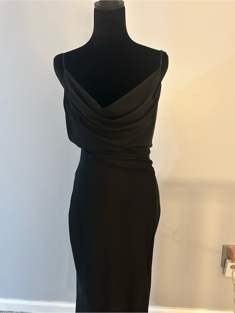 Black Strapless Cowl Neck Evening Dress